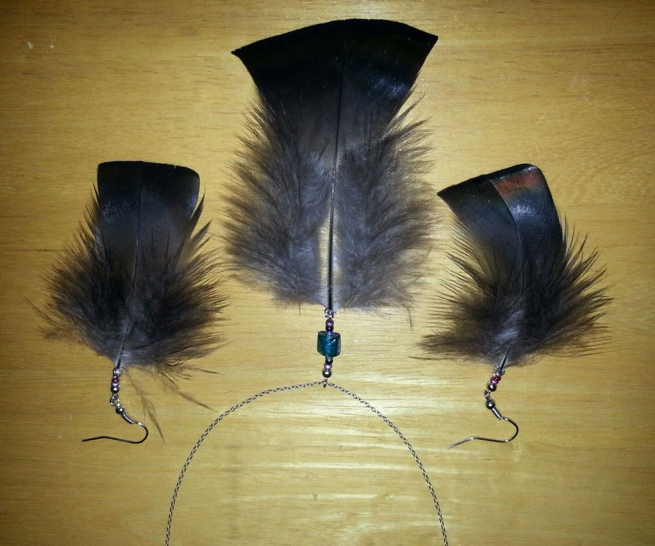 Turkey Feather Earings and Necklace