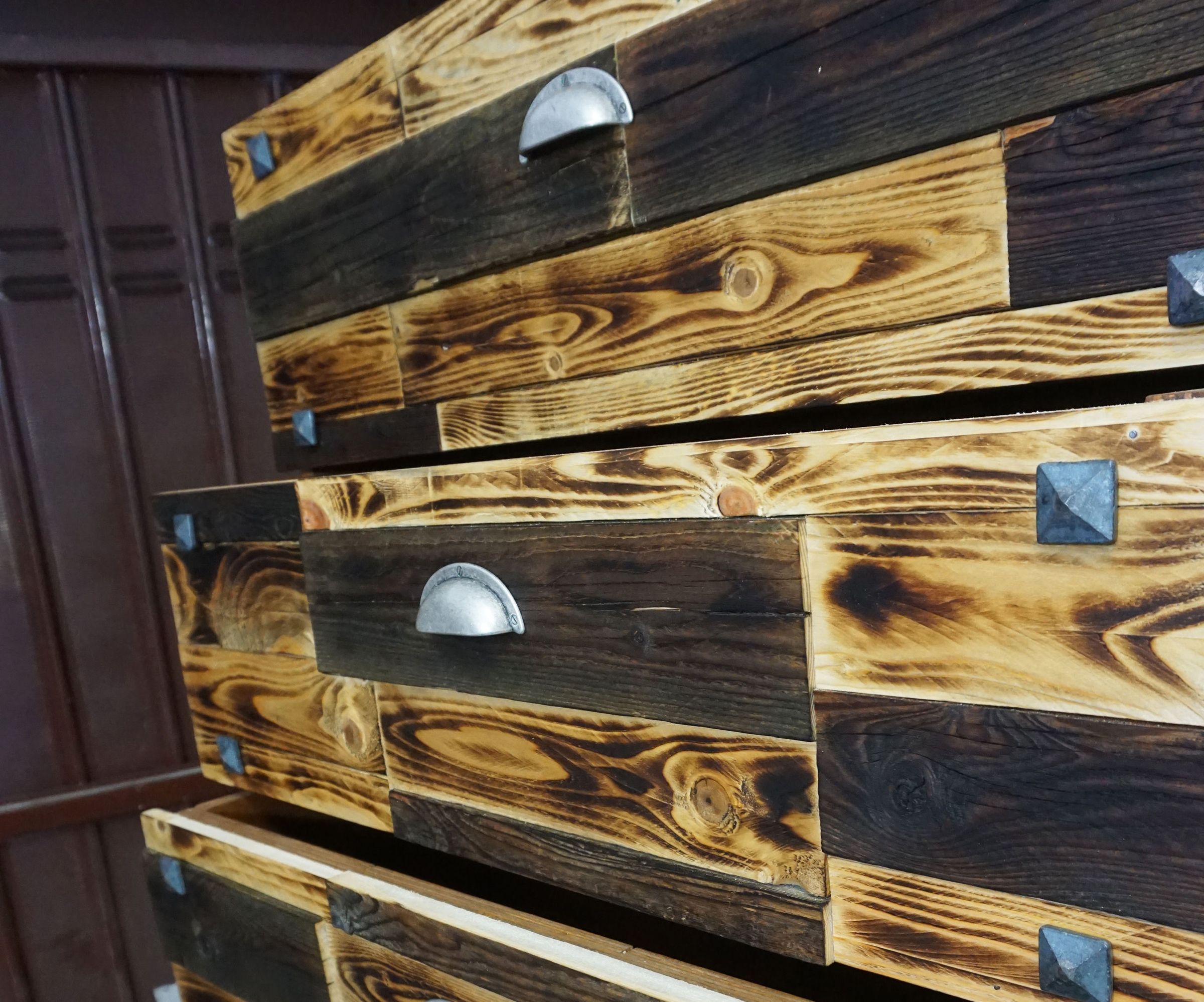 Wooden Chest With Charred Wood Cover