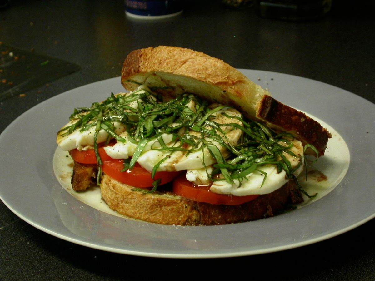 Tomato, Mozzarella and Basil Sandwich