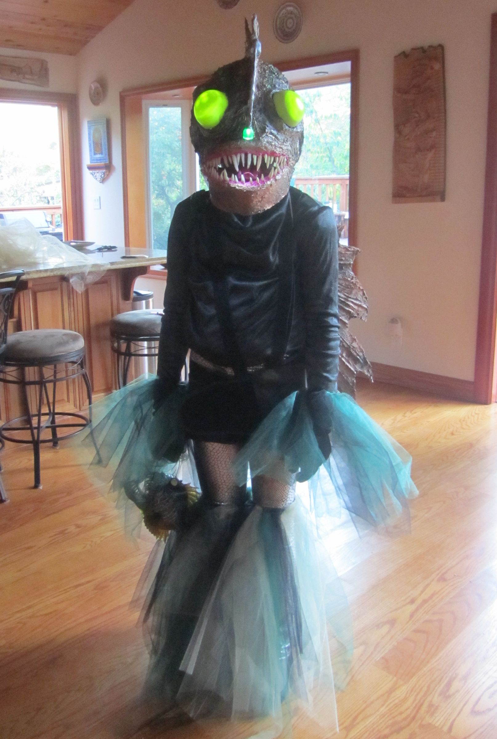 Amazing Homemade Angler Fish Costumer for My 11-yr-old Daugher!  SCARY Cool!!!
