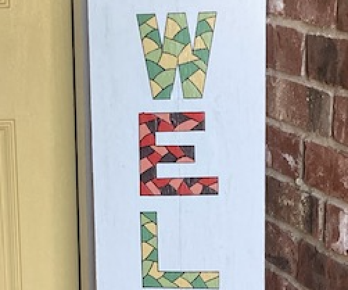 WELCOME Plywood Board With Stained Glass Artwork