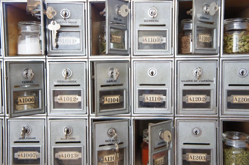 Repurposed PO BOX Spice Cabinet