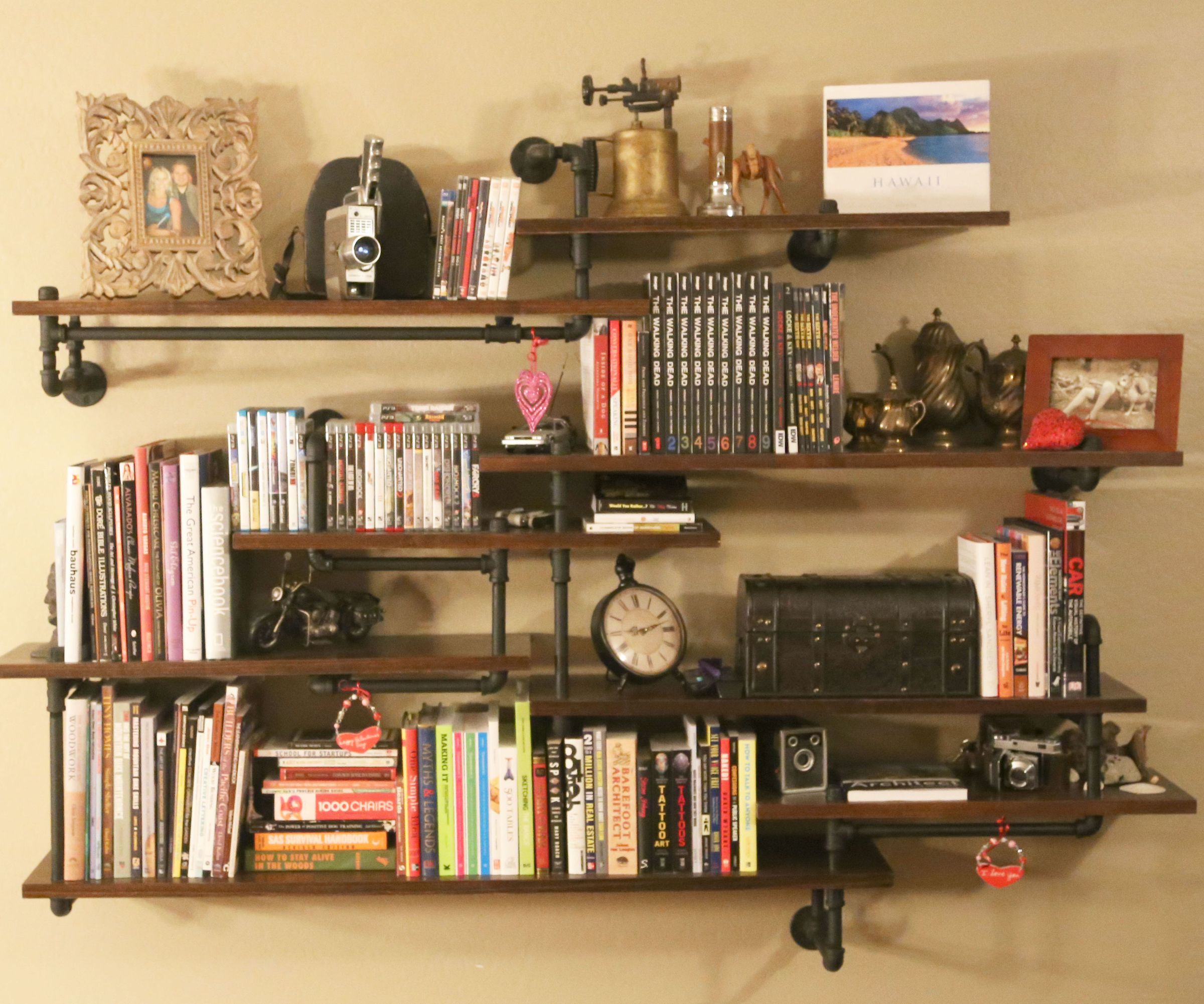 Industrial Pipe Shelving Built-In