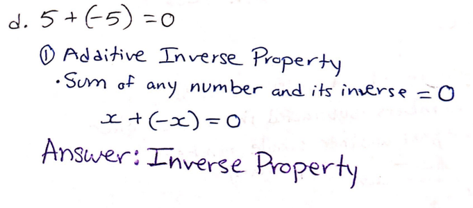 Properties: 5 + (-5)=0