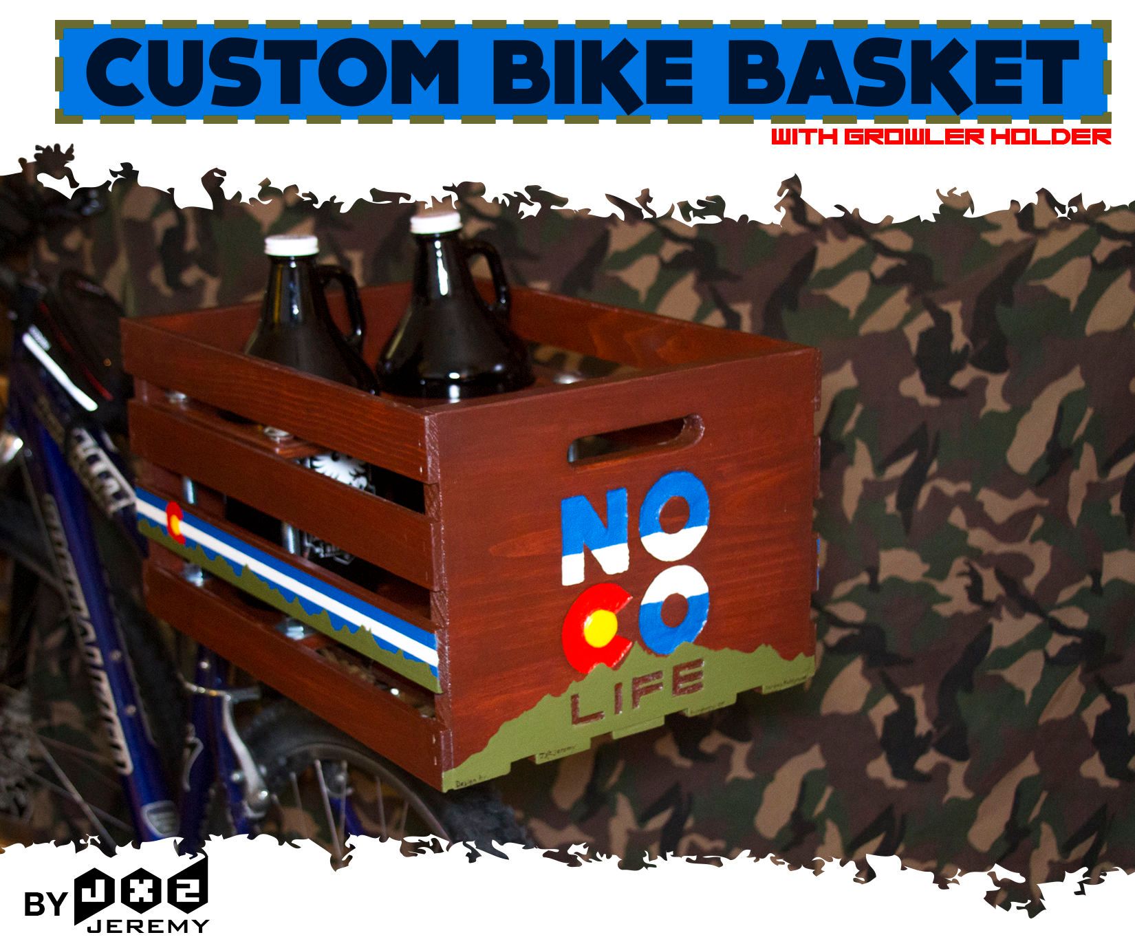 Customized Bike Basket With Removable Growler Holder 