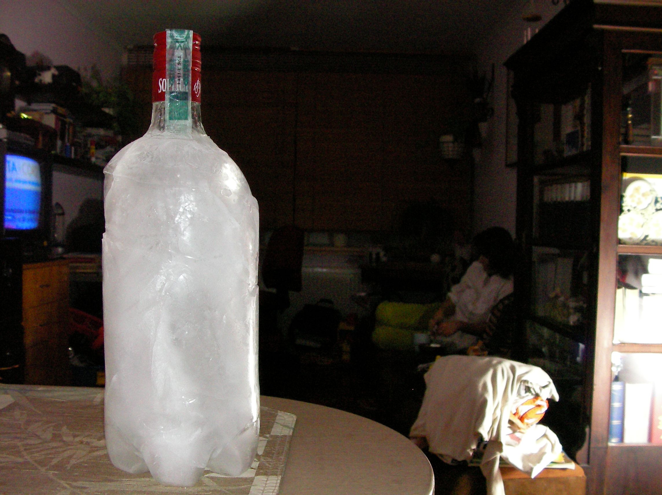 Vodka bottle embeded in ice