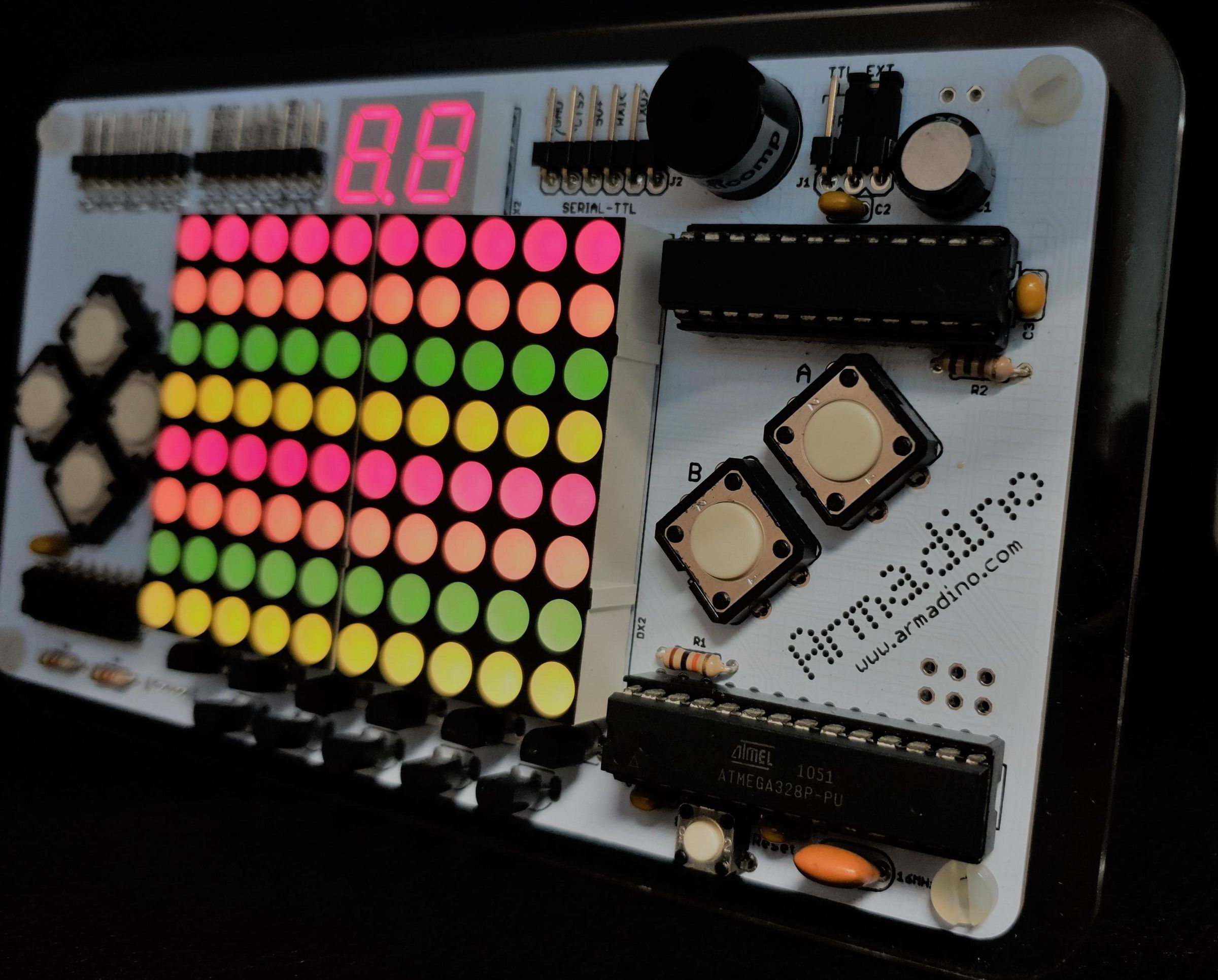 Armadino - an Arduino Gameboy, Clock, Electronic Lab, TVout Console and More...