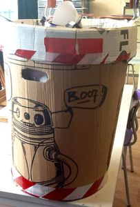 Cardboard and "crime Scene"tape Robot Garbage Bin