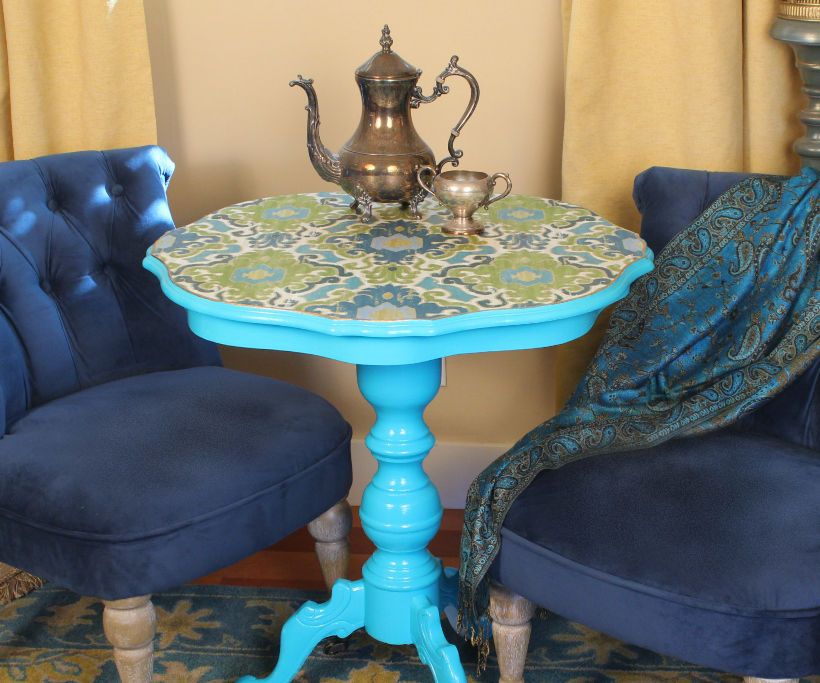 Decoupaged Fabric Table Makeover