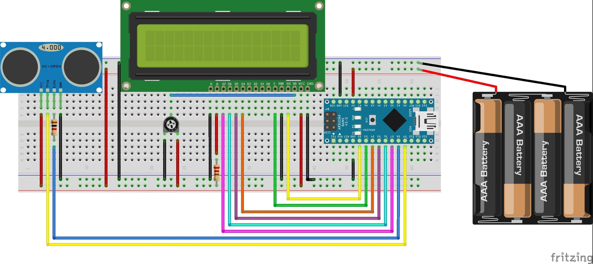 Ultrasonic Range Finder Tutorial With Arduino & LCD : 5 Steps ... Circuit Diagram
