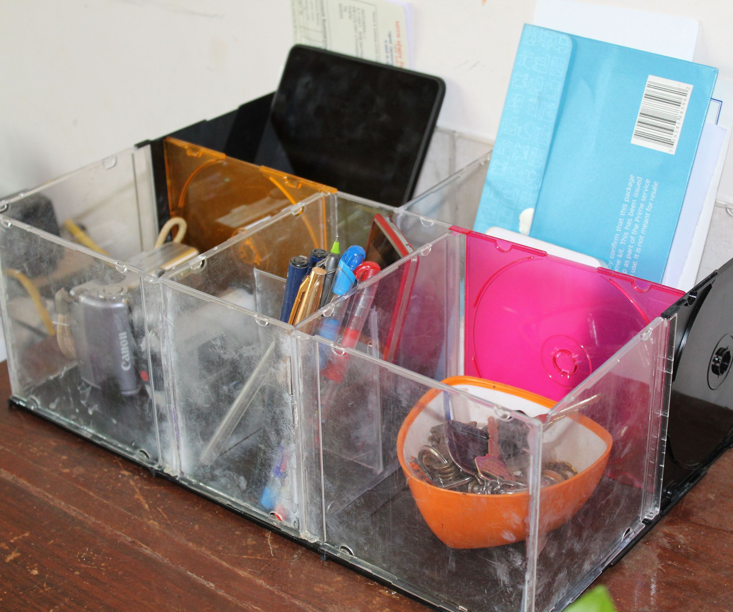 Desktop Organiser With Old CD Jewel Cases
