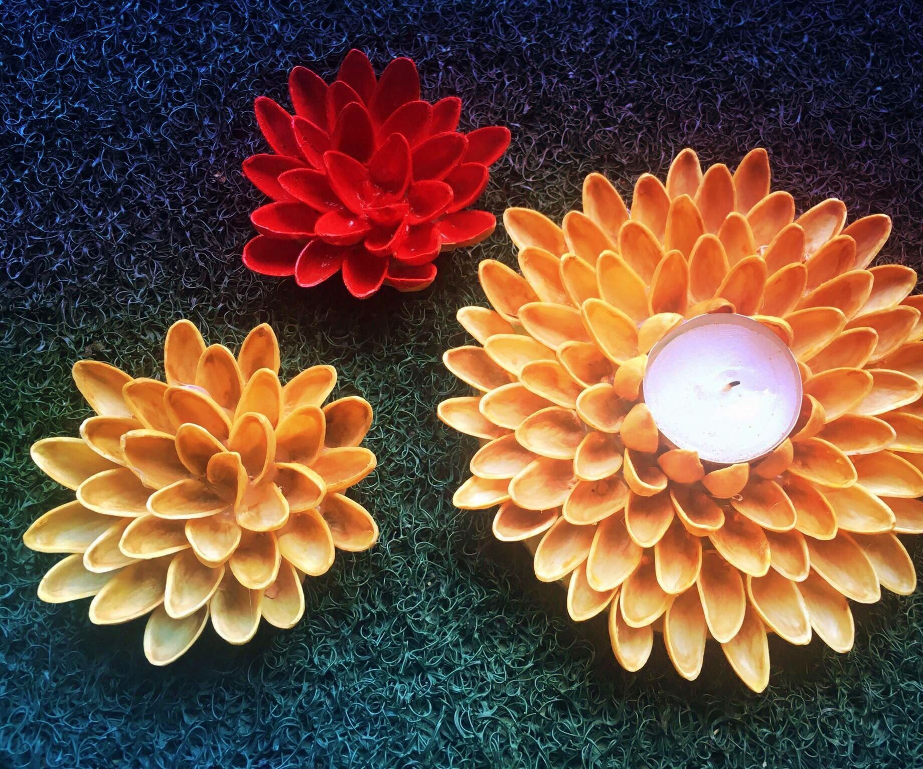 Pistachio Shell Flowers and Votive Holder