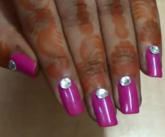 Pink Diamond Nail Art for Beginner's