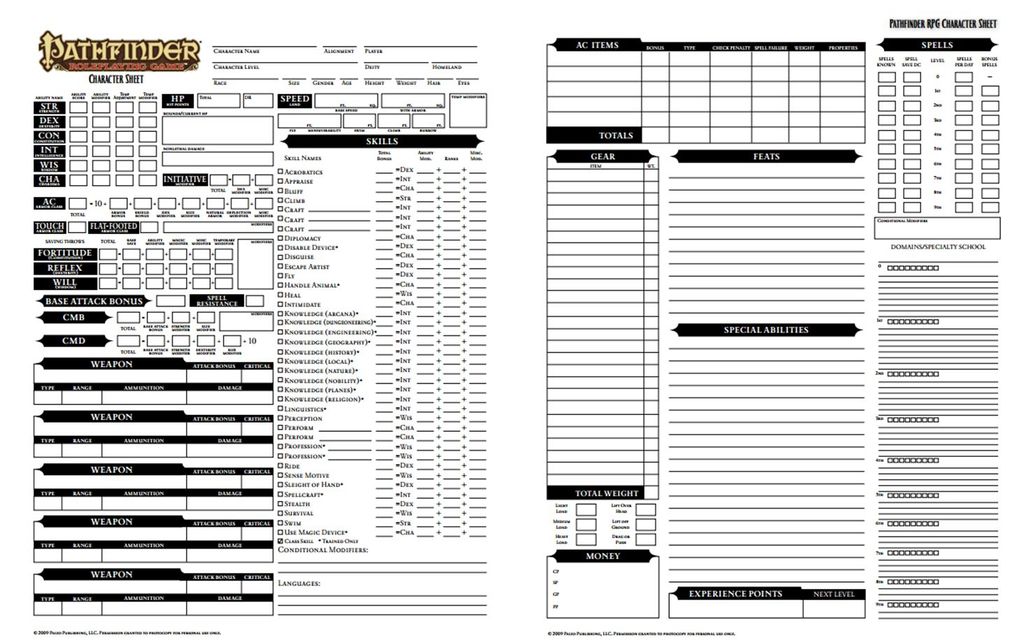 Pathfinder Beginner Box Character Sheet