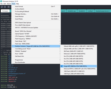 Switch the Partition Scheme to the "Huge APP (3MB No OTA/1MB SPIFFS)"