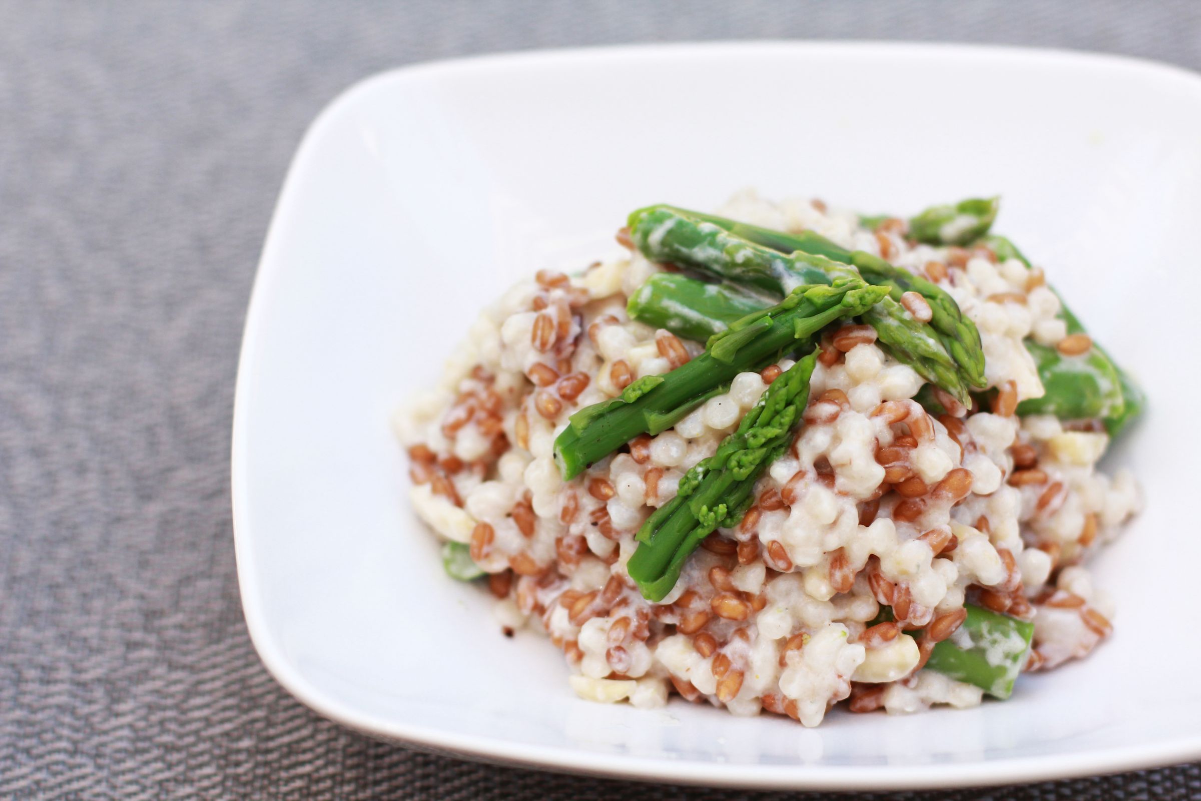 Wheat Berries, Barley, and Israeli Couscous With Asparagus and Bleu