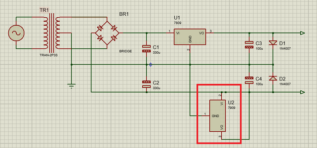Connecting 7909 Negative Voltage Regulator
