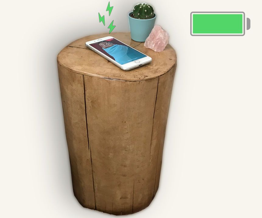 Wood Log Side Table With Wireless Charger