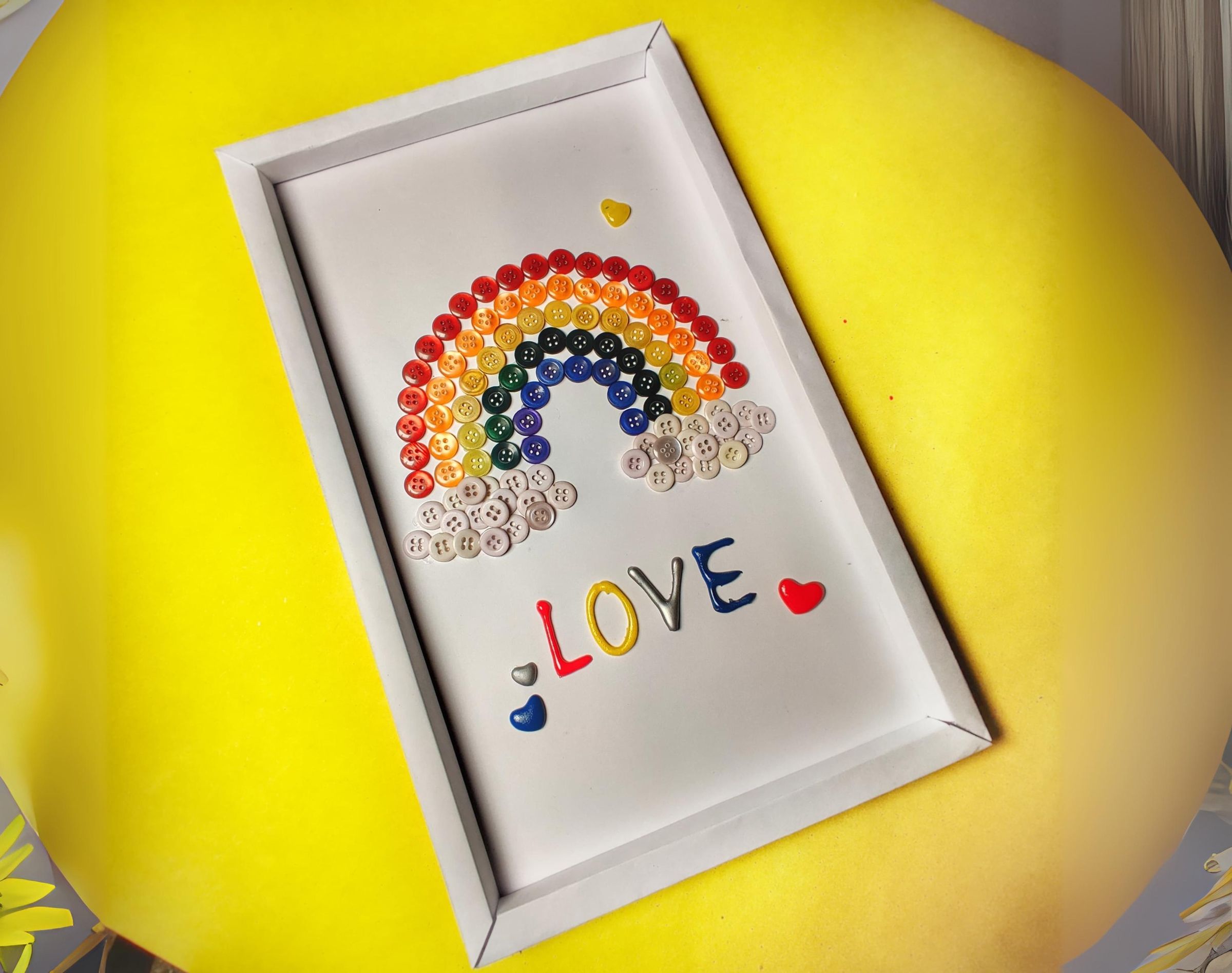 Rainbow Button Art: a Framed Expression of Love