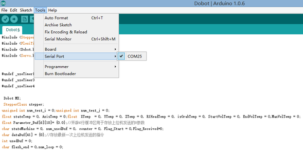 Upload the Dobot's Ino Files Into Your Mega2560