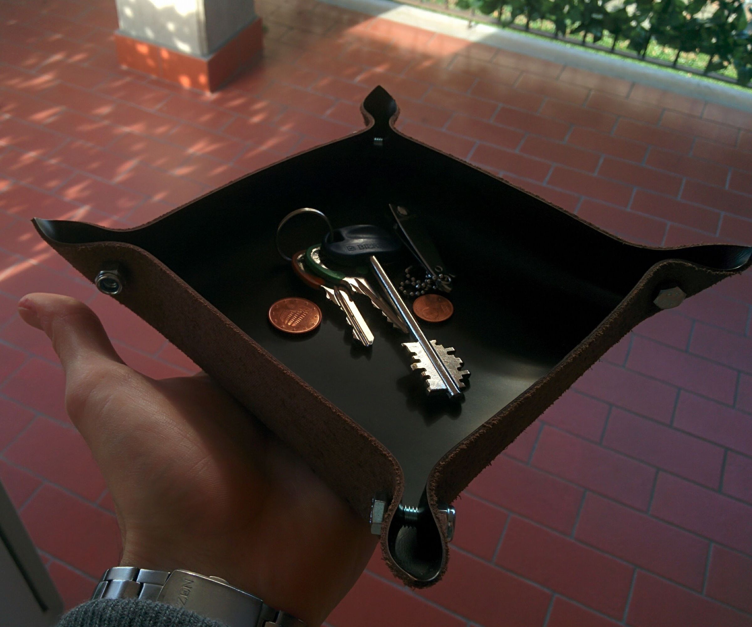 Leather Tray With Bolts