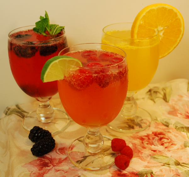 Fruity Champagne Cocktails (Raspberry, Blackberry and Orange)