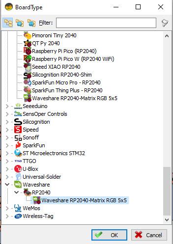Start Visuino, and Select the Waveshare RP2040-Matrix RGB 5x5 Board Type