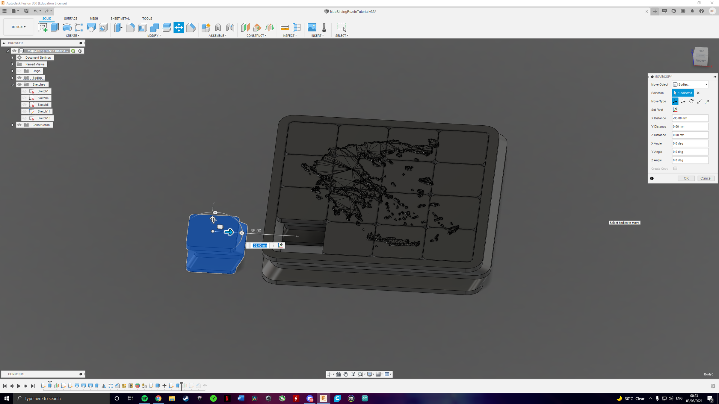 Map Sliding Puzzle 3D Printed Fusion 360 28 Steps (with Pictures