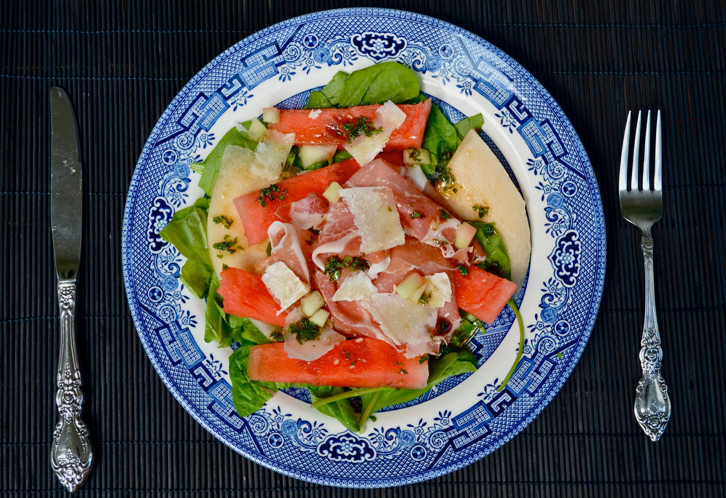 Watermelon Salad With Parma Ham, Quick Pickled Watermelon Rind and