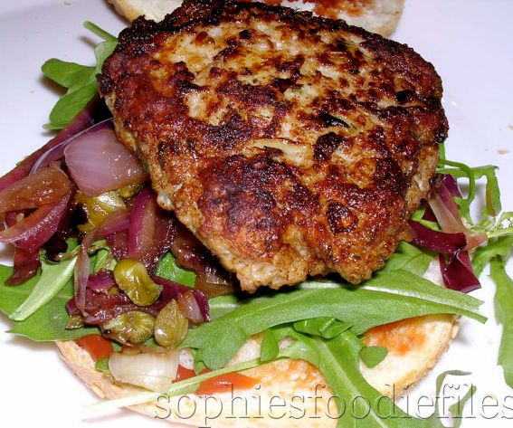 Eggless Pork & Veal Burgers With Balsamic Red Onion & Caper Relish!