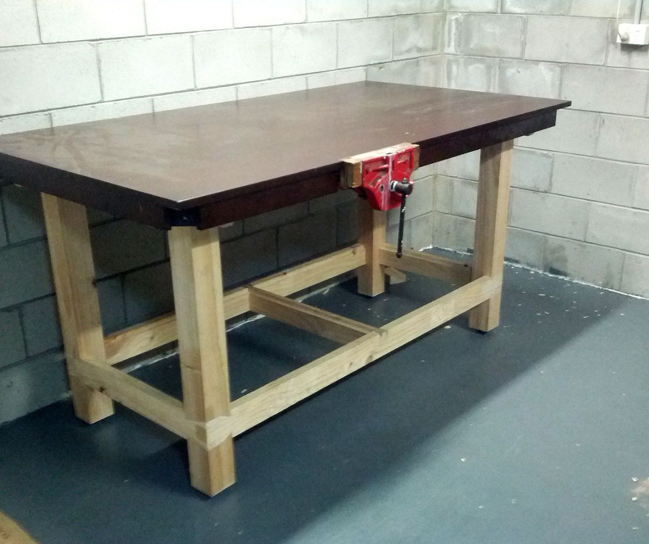 workbench with reclaimed tabletop
