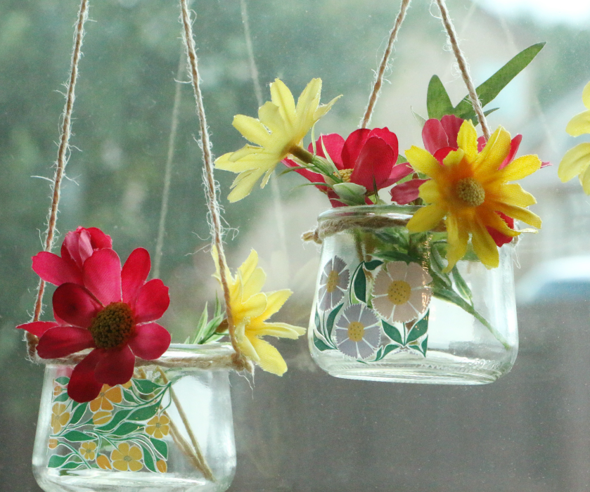 How to Transform Oui Yogurt Jars: Creating a Window Hanging Flower Display