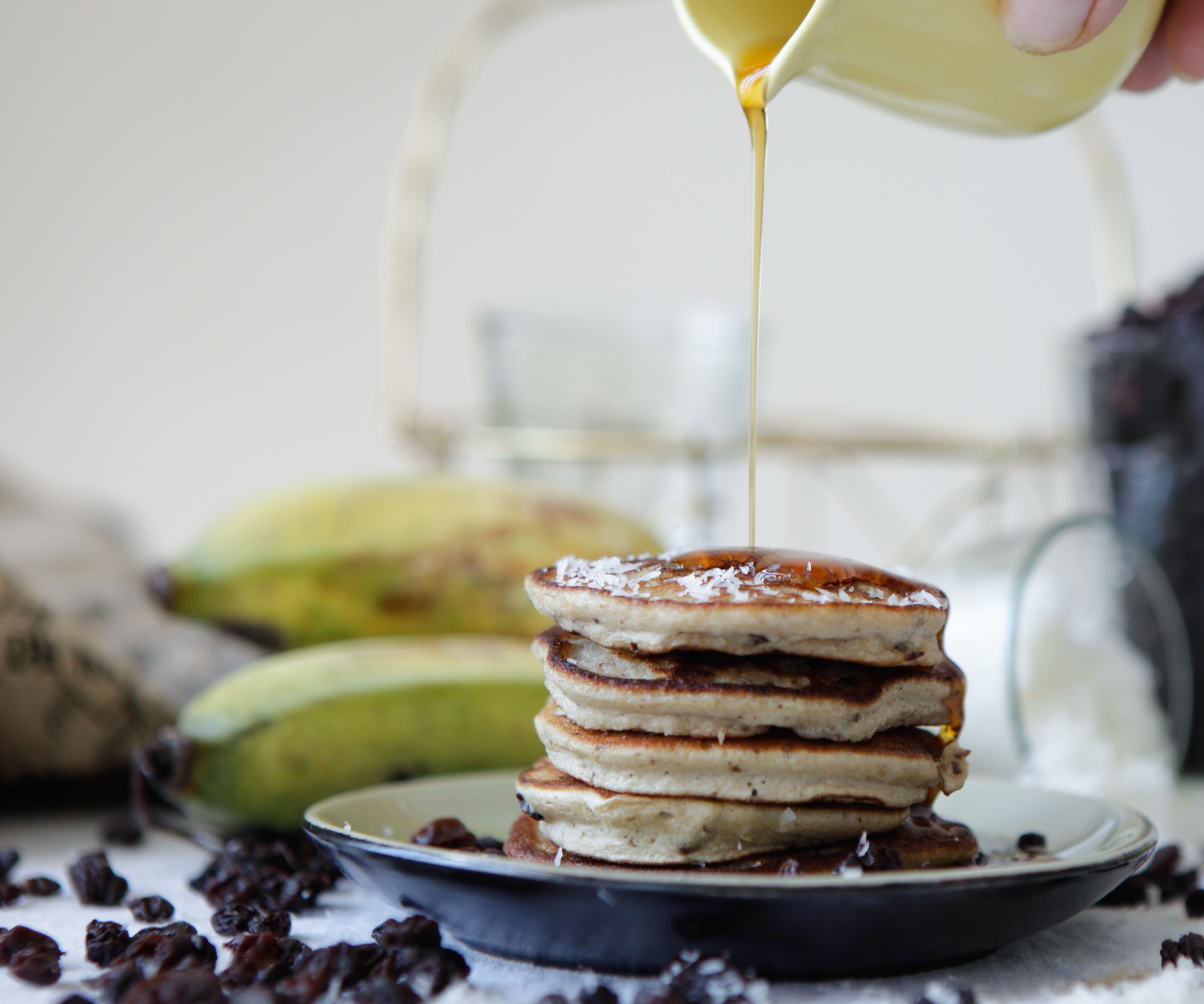 Coconut Raisin Pancakes (Grain & Gluten free, Nut free and Dairy free)