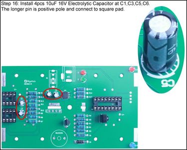 Install 4pcs 10uF 16V Electrolytic Capacitor at C1,C3,C5,C6