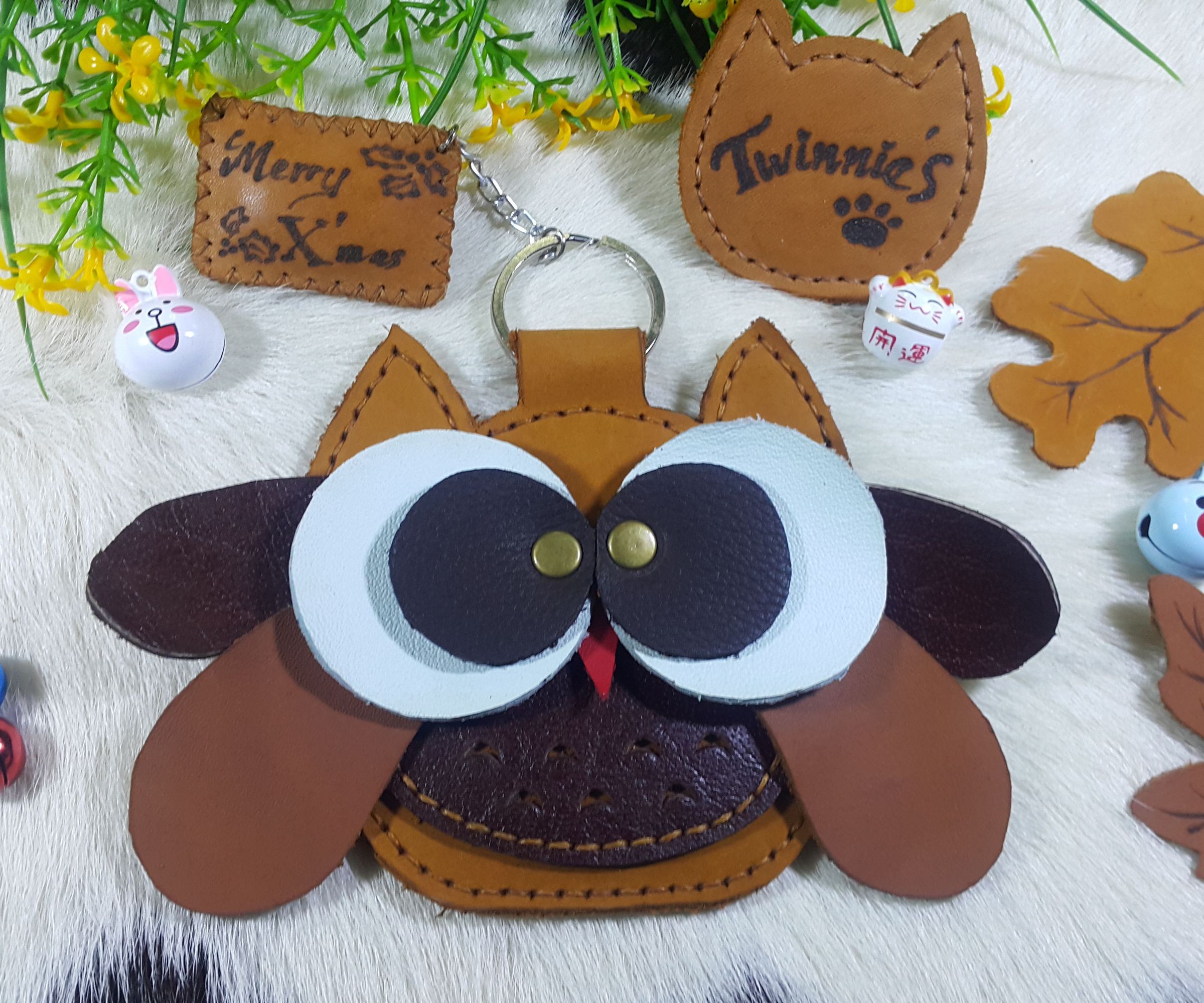 Owl leather coin purse-key chain