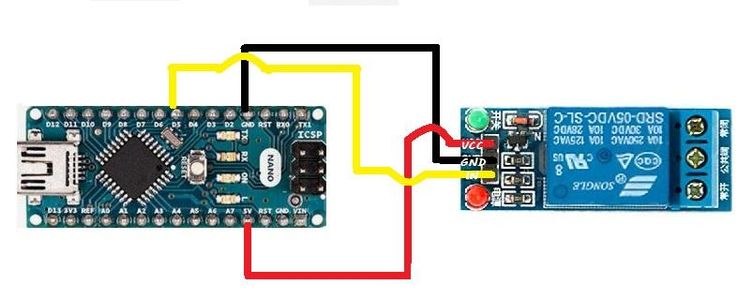 Connection Between Arduino Nano and Relay Module