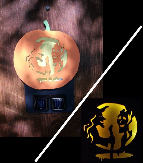 "Carved" Pumpkin Door Decoration Using Solar Path Lights.