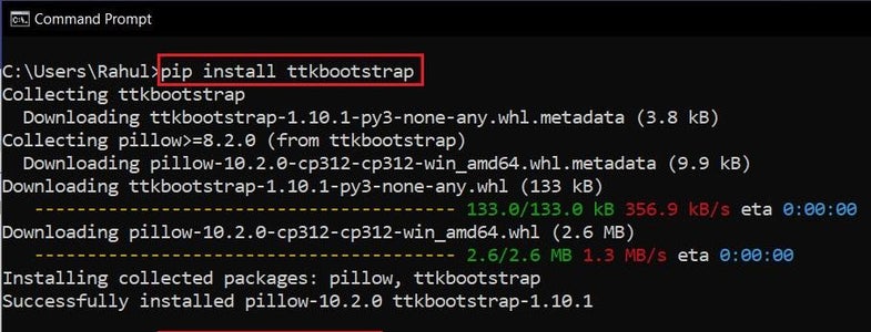 Installing Ttkbootstrap on Windows 10 Using PIP Installer