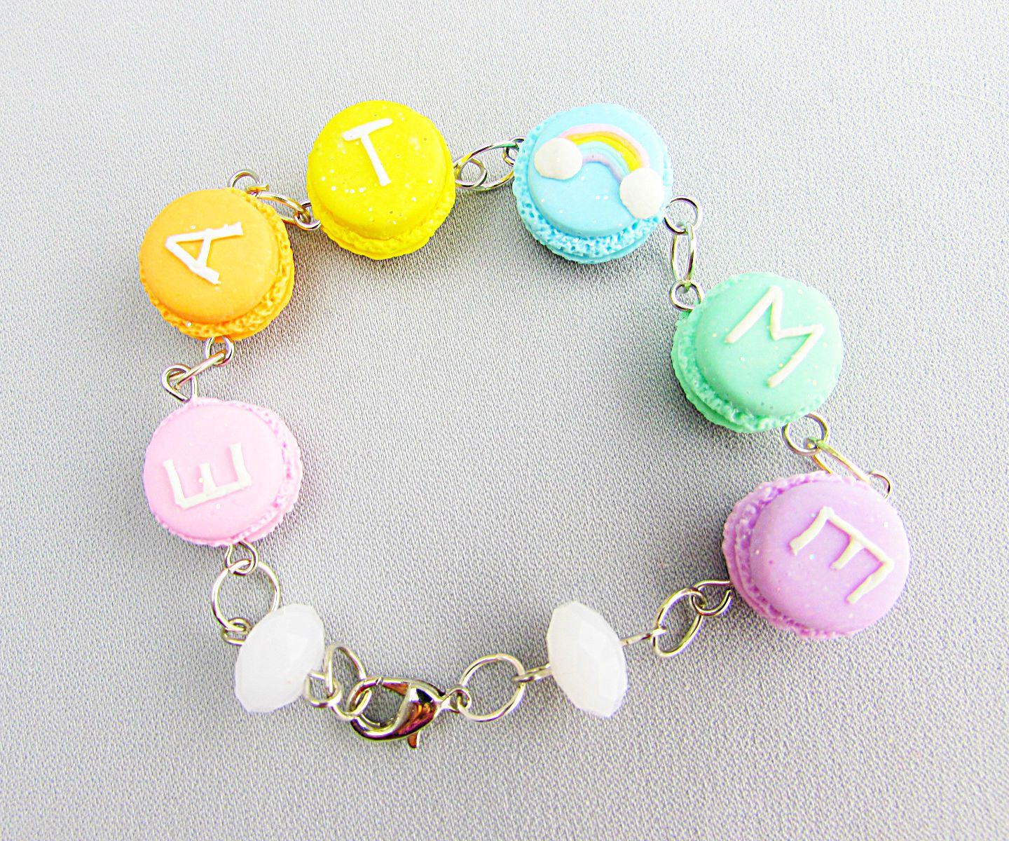 Rainbow Pastel Macaron Polymer Clay Bracelet