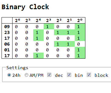 Binary Clock in ECMA/JS