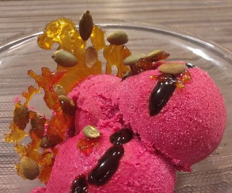 Versatile Uses of Beetroot II. / Beet Ice Cream With Honey, Pomegranate Syrup and Candied Pumpkin Seeds