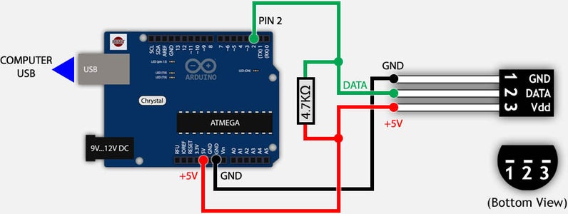 Arduino+Temperature Sensor Wiring 