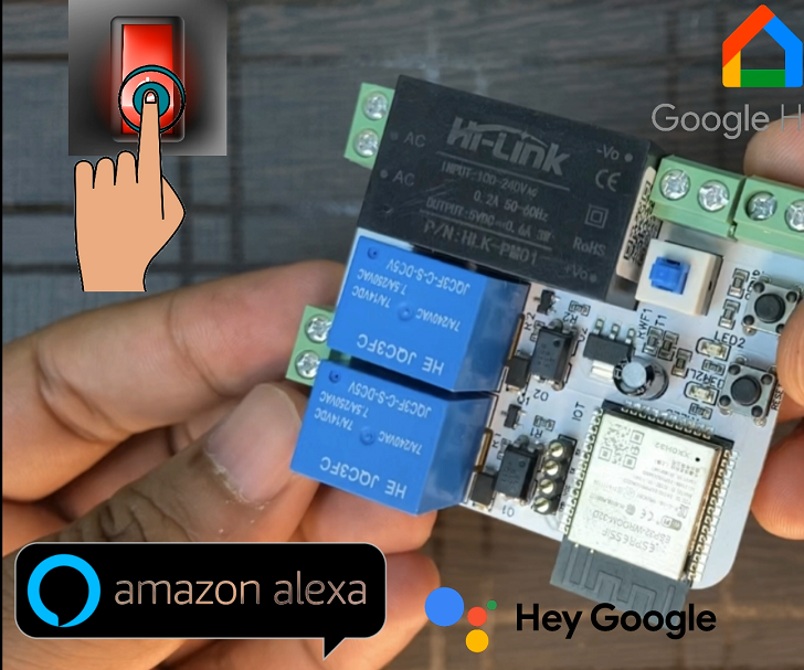Alexa, Google Assistant , App &amp; Manual Control Home-Automation System Using ESP Rain-Maker.|