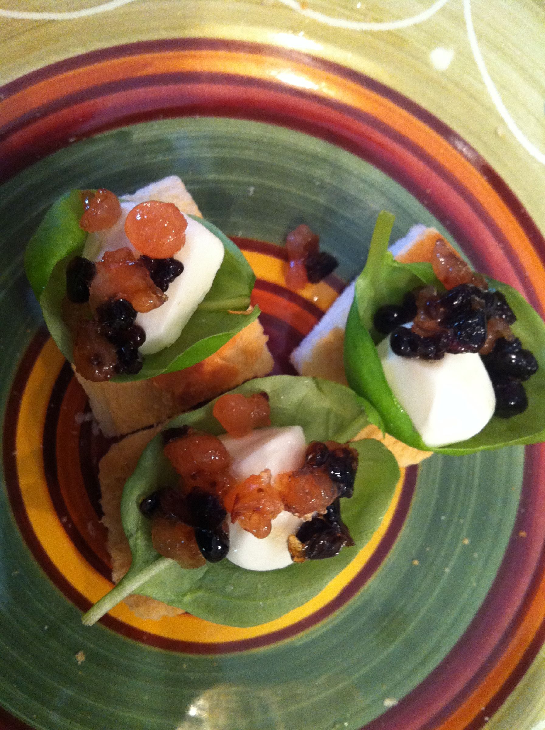 Bite Size Caprese Using Tomato and Balsamic "Caviar"