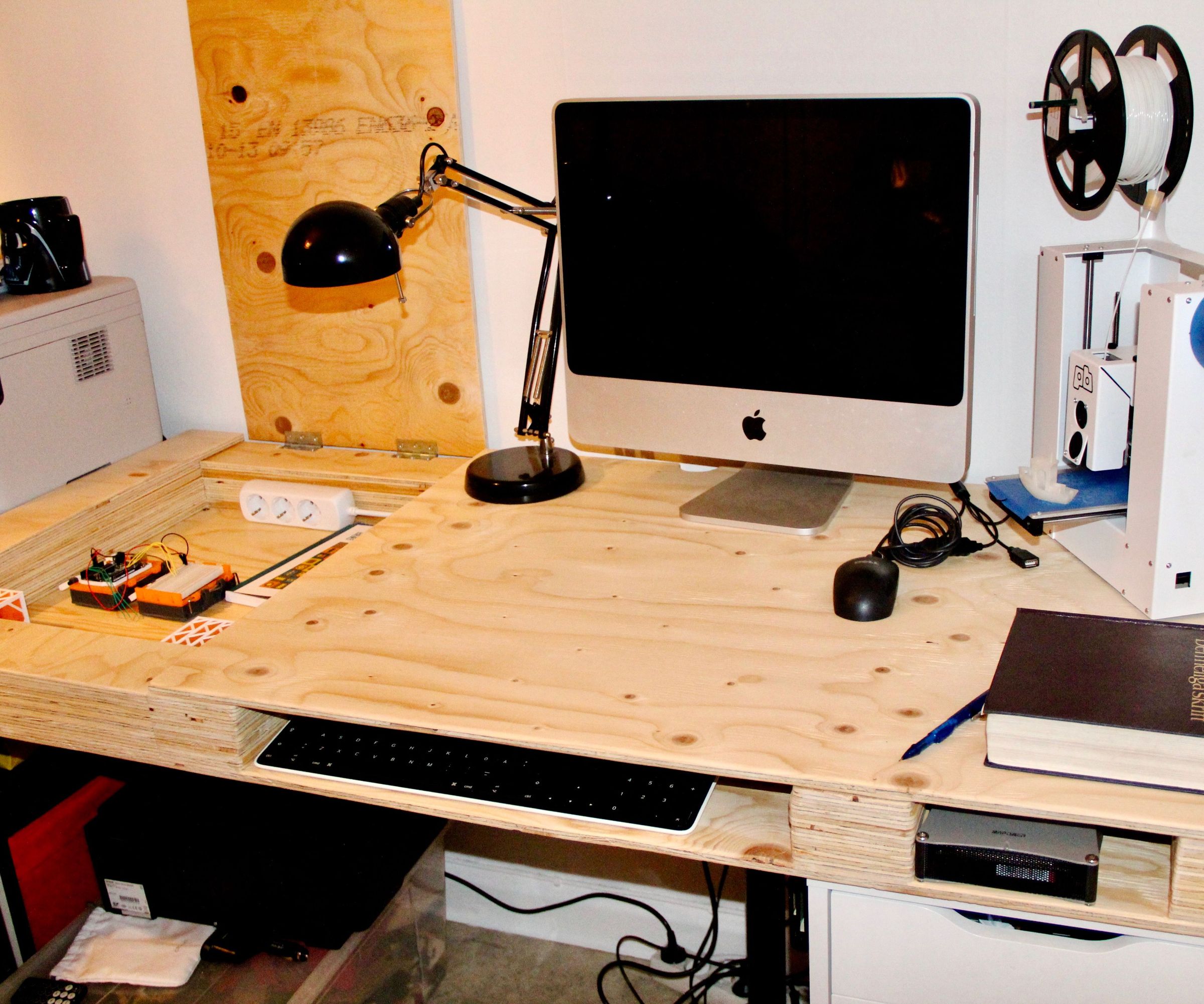 Plywood Desk With Several Storage Compartments