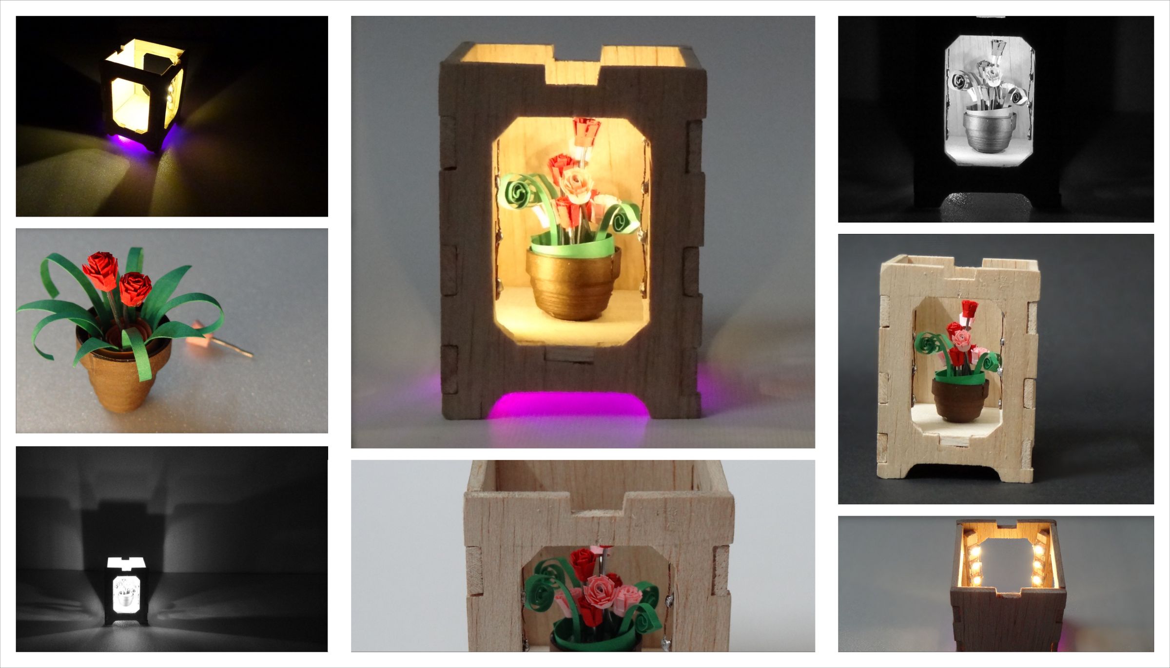 Quilled Miniature Flower Pot With Wooden Box - Lampshade by Night
