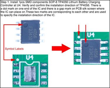Install 1pcs SMD Components SOP-8 TP4056 Lithium Battery Charging Controller at U4