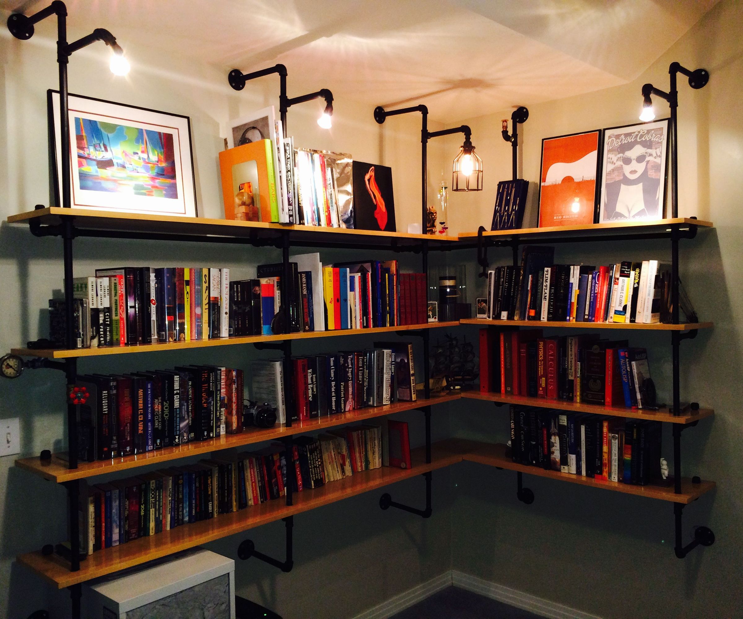 Lighted Pipe-supported Shelves
