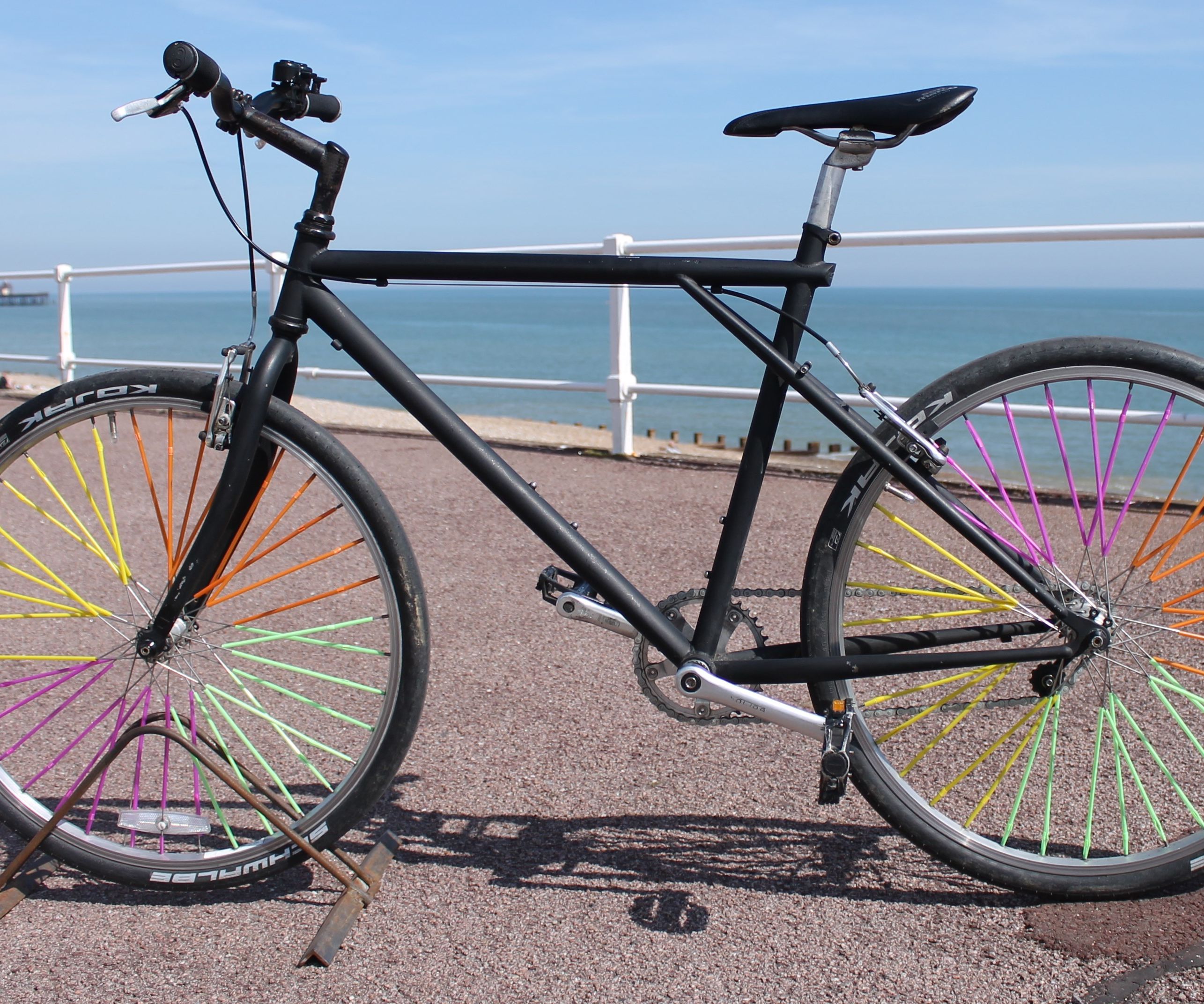 Bicycle Wheel Spoke Art with Drinking Straws.