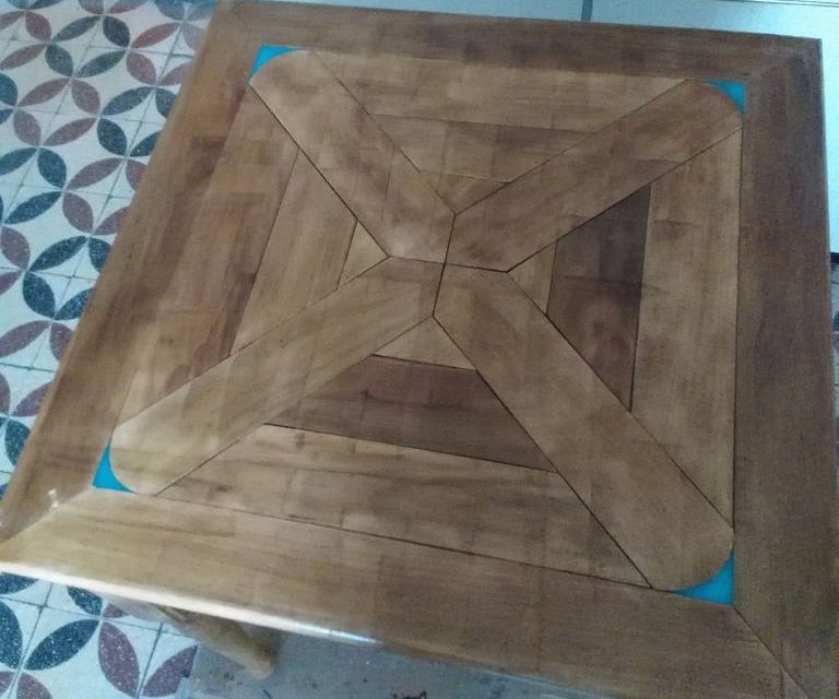 Small Wooden Dining Table With Fluorescent Corners